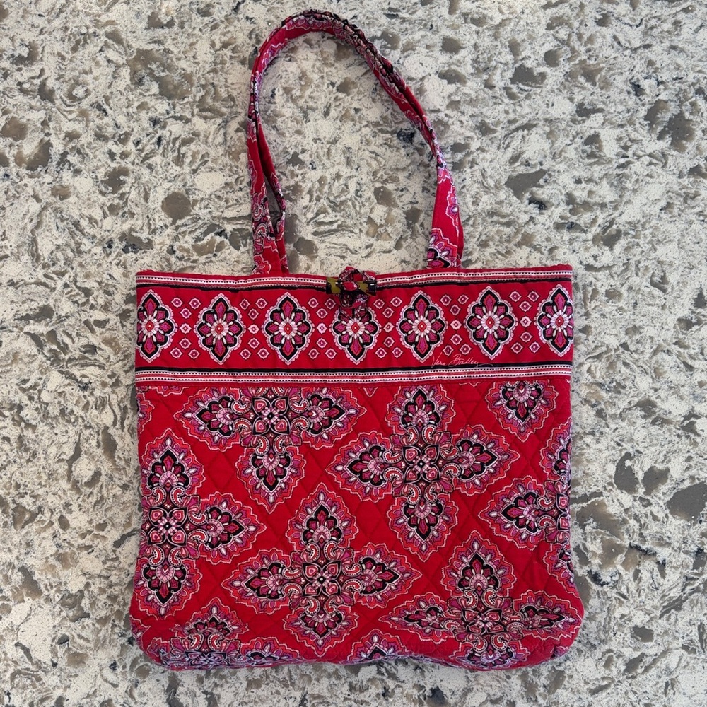 Vera Bradley Red, Pink, and Black Patterned Tote - Picture 1 of 5